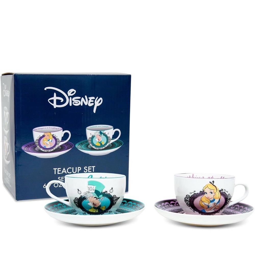 Disney Alice in Wonderland With Mad Hatter Bone China Teacup and Saucer Set of 2